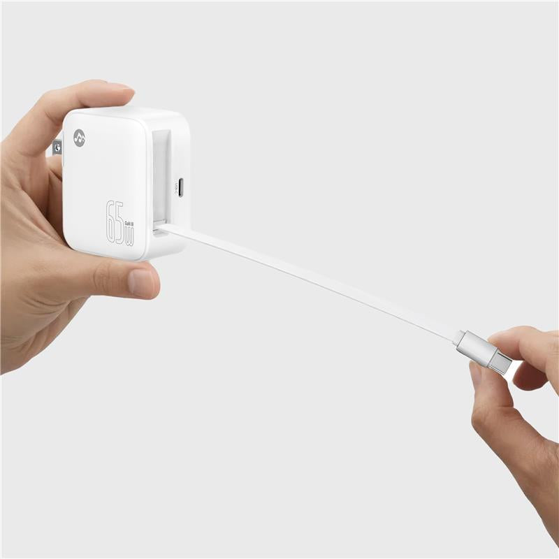 Retract - Dual Port 65W Foldable Wall Charger with Built-in 100W USB-C Cable