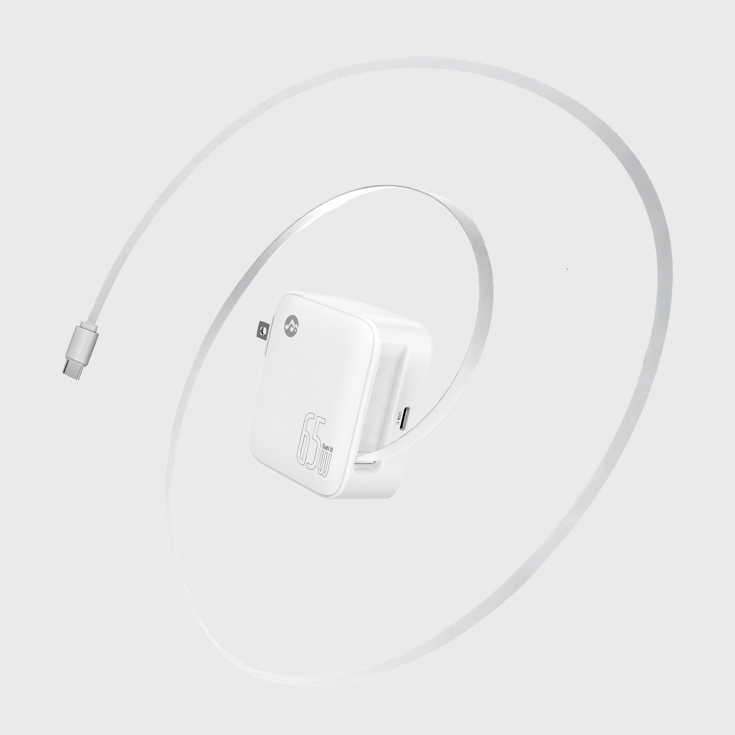 Retract - Dual Port 65W Foldable Wall Charger with Built-in 100W USB-C Cable