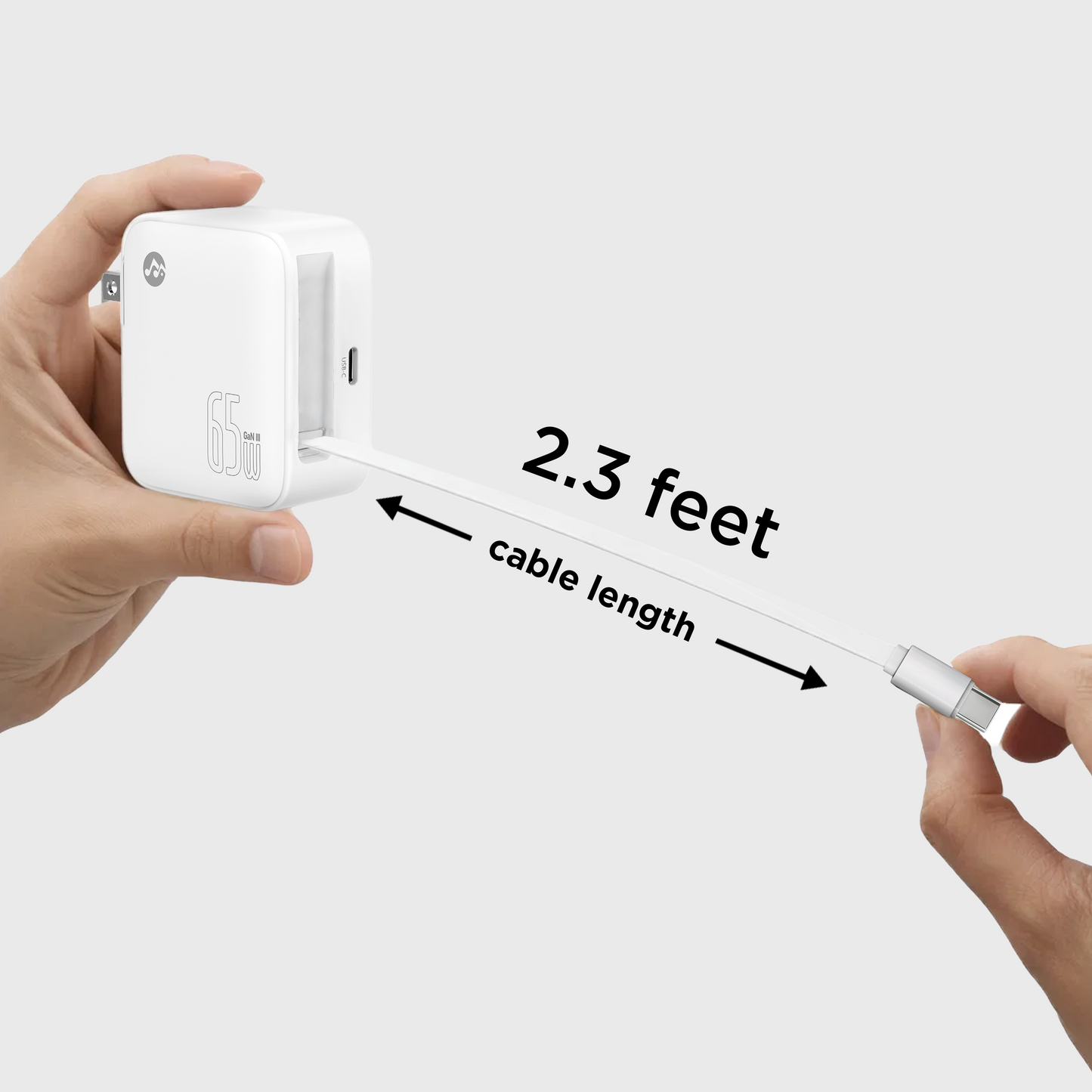 Retract - Dual Port 65W Foldable Wall Charger with Built-in 100W USB-C Cable