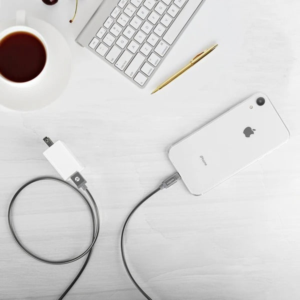 Pet Friendly Metal Tangle Free Braided Lightning Cable Silver - 1.2 Meter
