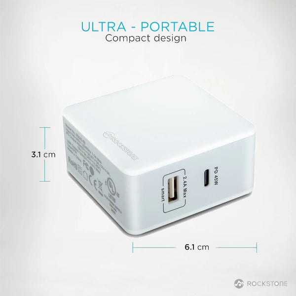 PD45 Power Delivery Wall Charger With 2.4A Usb Port