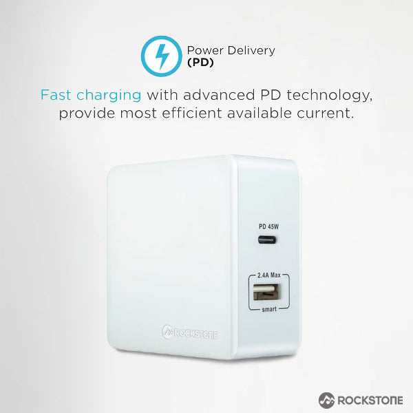PD45 Power Delivery Wall Charger With 2.4A Usb Port